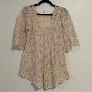Free People Bell Sleeve Cream Crochet Ruffle Knit Sweater Top XS